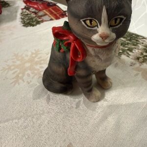 Schmid Festive Cat Figurine with Red Bow